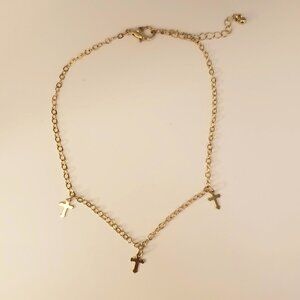 Little Girl Goldtone 3 Cross Charm Necklace Religious Christian Jewelry Comunion